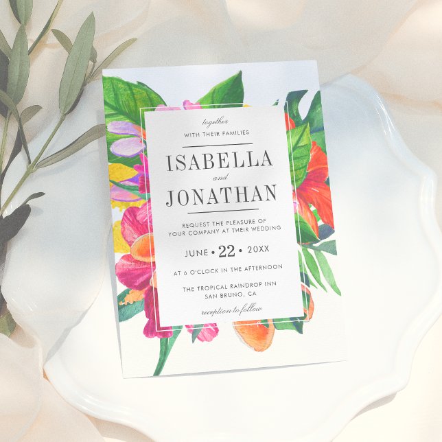 Tropical Hibiscus, Plumeria & Palm | Wedding Invitation (Creator Uploaded)