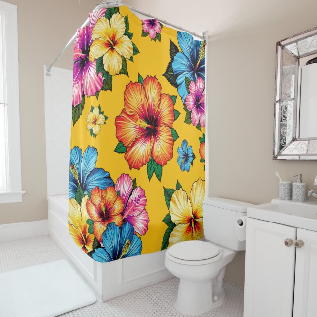 Tropical Hibiscus Shower Curtain (In Situ)