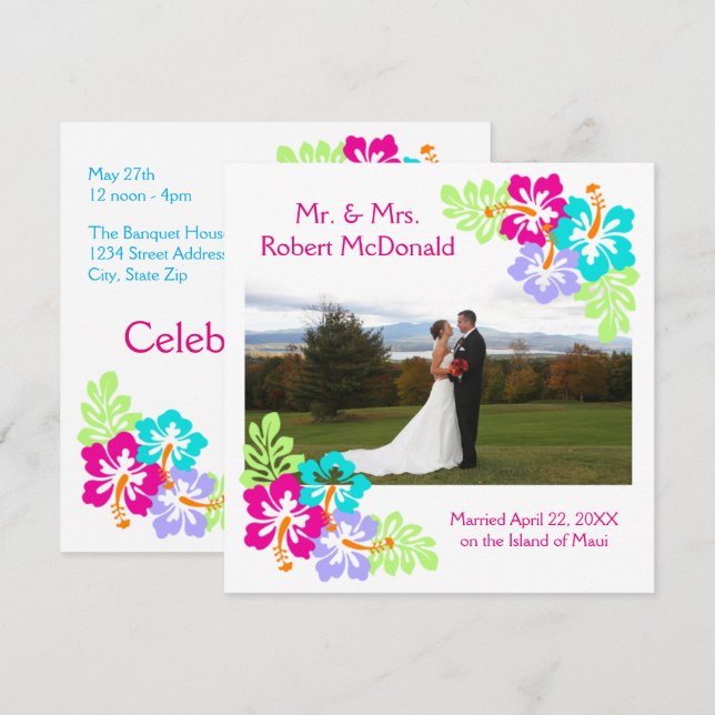 Tropical Hibiscus - Squre Wedding Announcement (Front/Back)