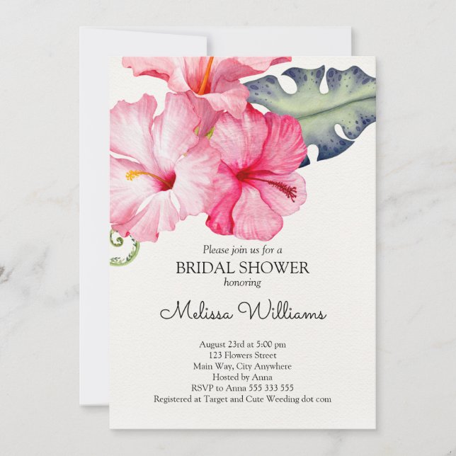 Tropical Hibiscus Summer Bridal Shower Invitation (Front)