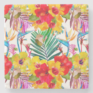 Tropical Hibiscus Summer Pattern Stone Coaster