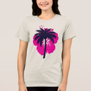 Tropical Hibiscus T-Shirt - Minimalist Palm Tree  Tri-Blend Shirt
