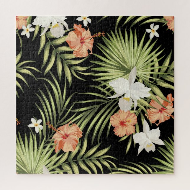 Tropical Hibiscus: Vintage Floral Pattern Jigsaw Puzzle (Vertical)