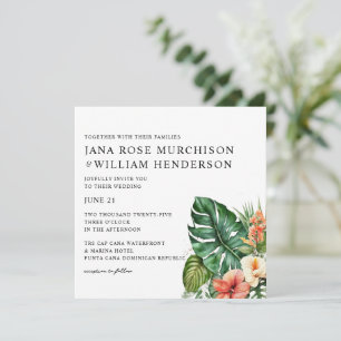 Tropical Hibiscus Watercolor Wedding Invitation