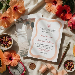Tropical Hibiscus Wavy Border Vibrant Wedding Invitation