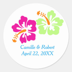 Tropical Hibiscus - Wedding Circle Stickers