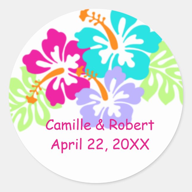 Tropical Hibiscus - Wedding Circle Stickers (Front)