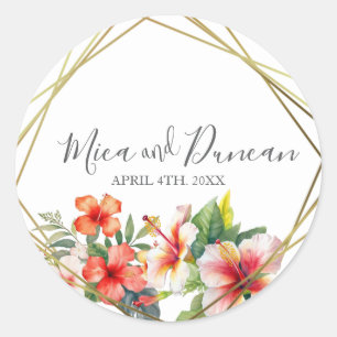 Tropical Hibiscus Wedding  Classic Round Sticker
