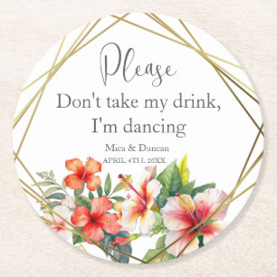 Tropical Hibiscus Wedding Round Paper Coaster