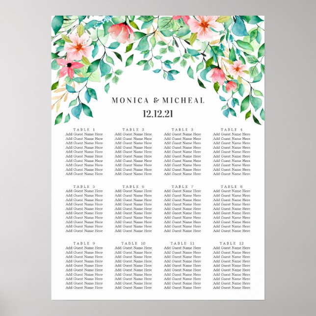Tropical Hibiscus |  Wedding Seating Chart (Front)