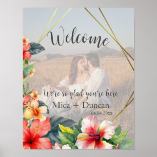 Tropical Hibiscus Wedding Welcome Photo Poster