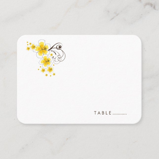 Tropical Hibiscus Yellow Beach Wedding Place Card (Front)