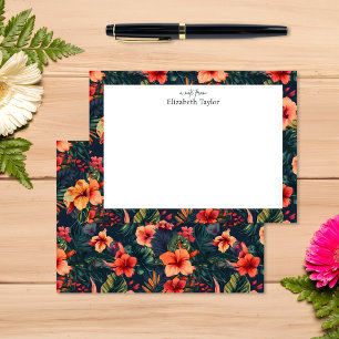 Tropical Hibiscus, Yellow Orange Green Floral Card