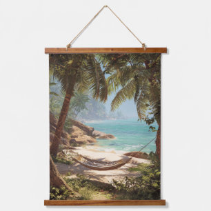 Tropical Hidden Cove Palm Tree Beach Art Hanging Tapestry