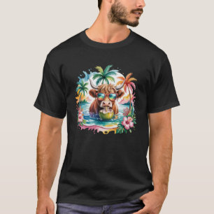 Tropical Highland Cow Summer Vibes Funny Beach Gir T-Shirt