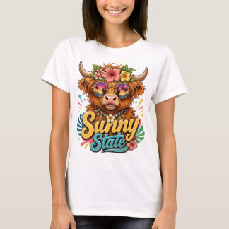 Tropical Highland Cow Sunny State Graphic T-Shirt