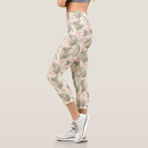 Tropical Hisbiscus Palm Tree Pattern Capri Leggings