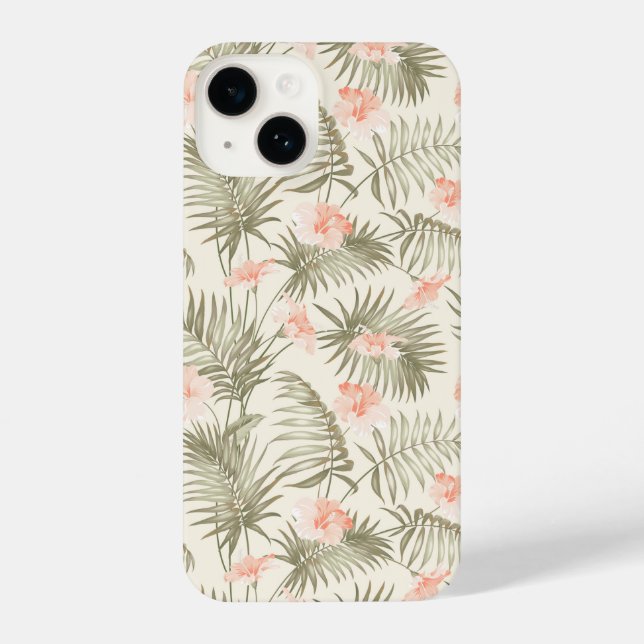 Tropical Hisbiscus Palm Tree Pattern iPhone Case (Back)