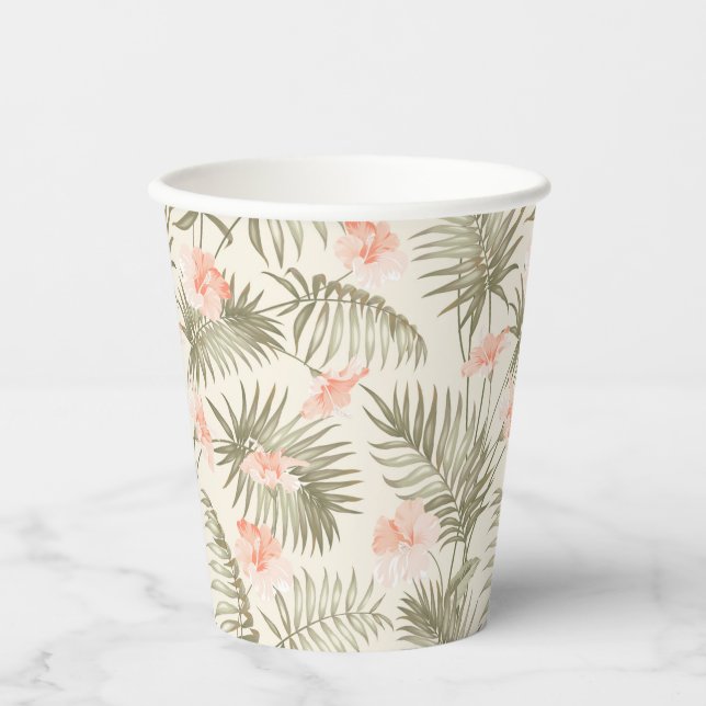 Tropical Hisbiscus Palm Tree Pattern Paper Cups (Front)
