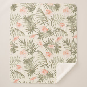 Tropical Hisbiscus Palm Tree Pattern Sherpa Blanket