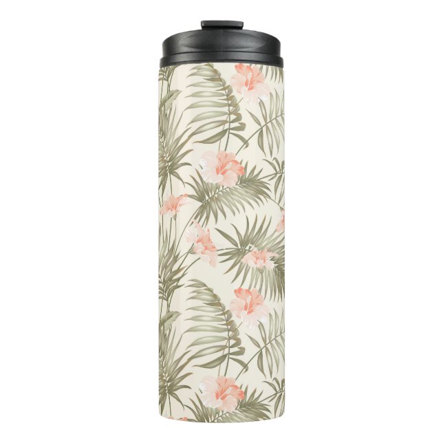 Tropical Hisbiscus Palm Tree Pattern Thermal Tumbler (Front)