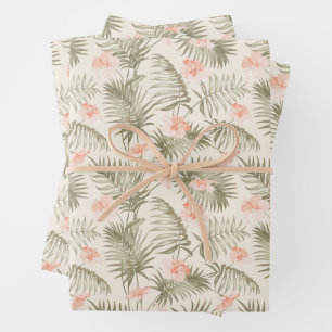 Tropical Hisbiscus Palm Tree Pattern Wrapping Paper Sheet