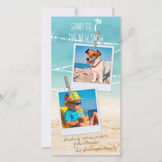 Tropical Holiday 2-Photo Beach Christmas Card (Front)