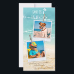 Tropical Holiday 2-Photo Beach Christmas Card<br><div class="desc">Nautical Boutique Co.'s Florida holiday "Sand is the New Snow" design is one in our photo-fun holiday series. It features white handwriting chalk-styled typography set on a beautiful aqua ocean and sandy beach backdrop with strings of twinkling lights, plus a cute palm tree icon. Personalise with any two photos --...</div>