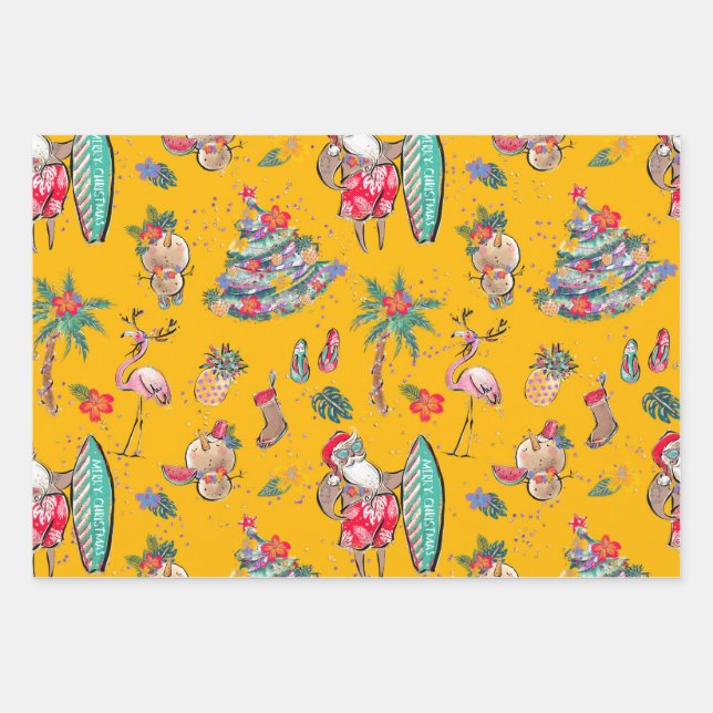 Tropical Holiday Christmas Wrapping Paper Sheets (Front)