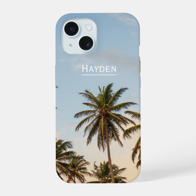 Tropical Holiday Palm Trees iPhone 15 Case (Back)
