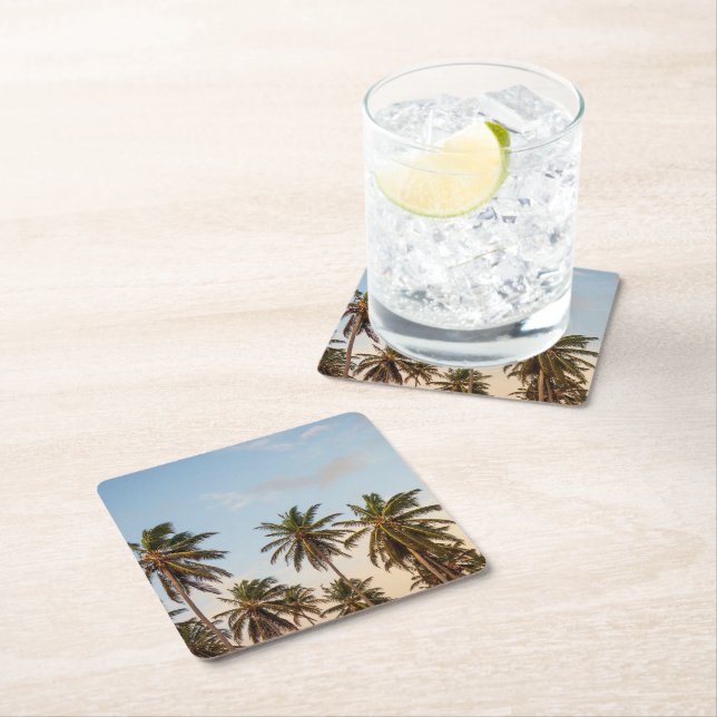 Tropical Holiday Palm Trees Square Paper Coaster (Insitu)