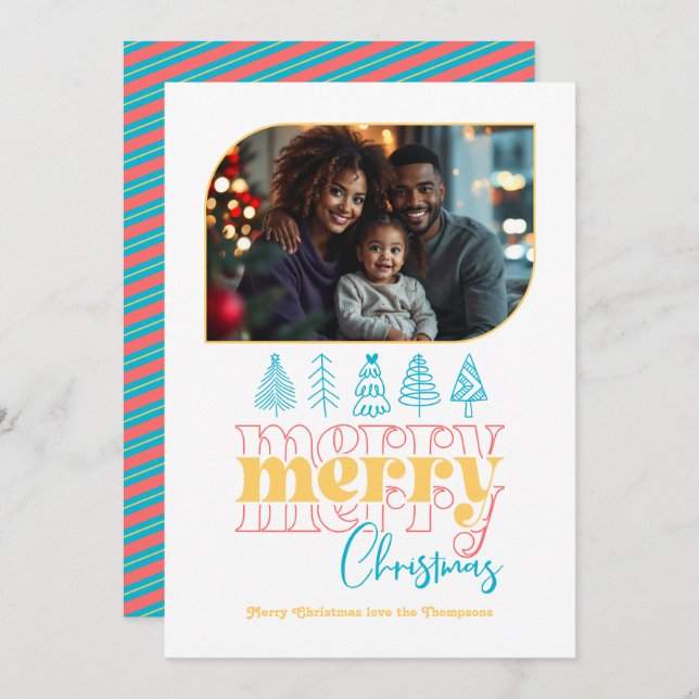 Tropical Holiday Retro Doodle Christmas Photo (Front/Back)