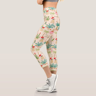 Tropical Holiday Vibes Christmas Pattern Capri Leggings