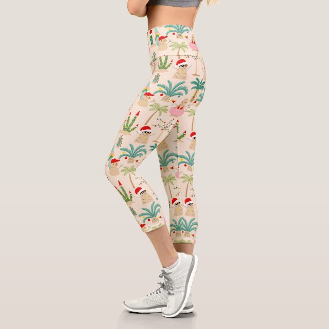 Tropical Holiday Vibes Christmas Pattern Capri Leggings (Left)