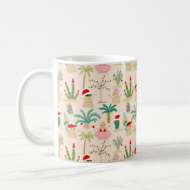 Tropical Holiday Vibes Christmas Pattern Coffee Mug (Left)