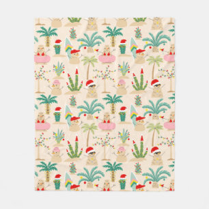 Tropical Holiday Vibes Christmas Pattern Fleece Blanket