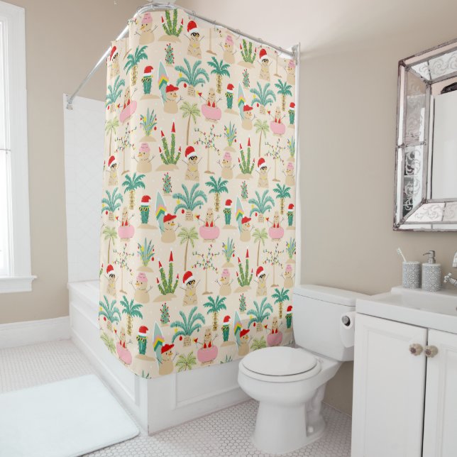 Tropical Holiday Vibes Christmas Pattern Shower Curtain (In Situ)