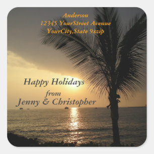 Tropical Holidays and Sunsets Return Address Square Sticker