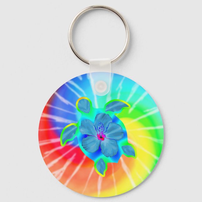 Tropical Honu Turtle and Hibiscus Key Ring (Front)