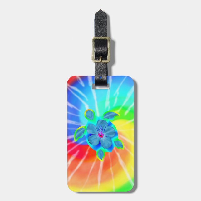 Tropical Honu Turtle and Hibiscus Luggage Tag (Front Vertical)