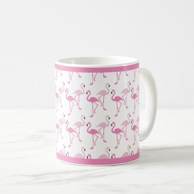 Tropical Hot Pink Flamingos Pattern Coffee Mug (Front Right)