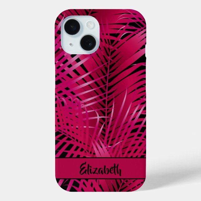 Tropical Hot Pink Palm Fronds Personalised Name Case-Mate iPhone Case (Back)