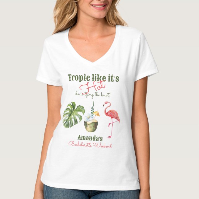 Tropical Hot Pink Palm Springs Bachelorette Party T-Shirt (Front)