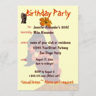 Tropical Hula Girl Birthday Party Invitation