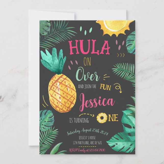 Tropical Hula On Over 1st Birthday  Invitation (Front)