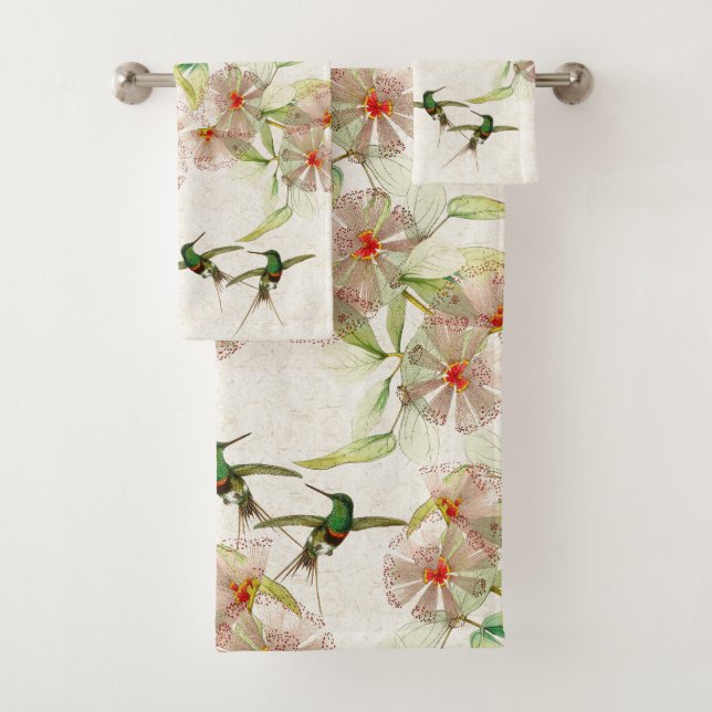 Tropical Hummingbird Birds Flowers Bath Towel Set (Insitu)