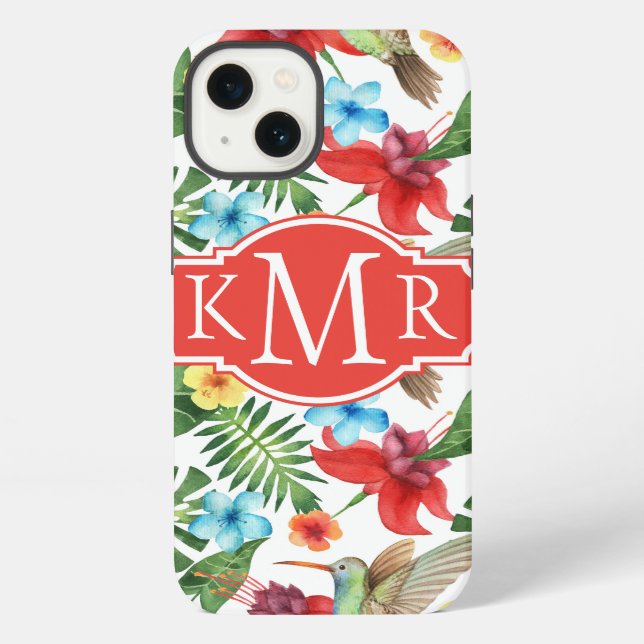 Tropical Hummingbird | Monogram iPhone Case (Back)