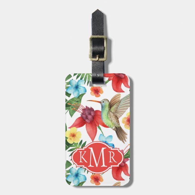 Tropical Hummingbird | Monogram Luggage Tag (Front Vertical)