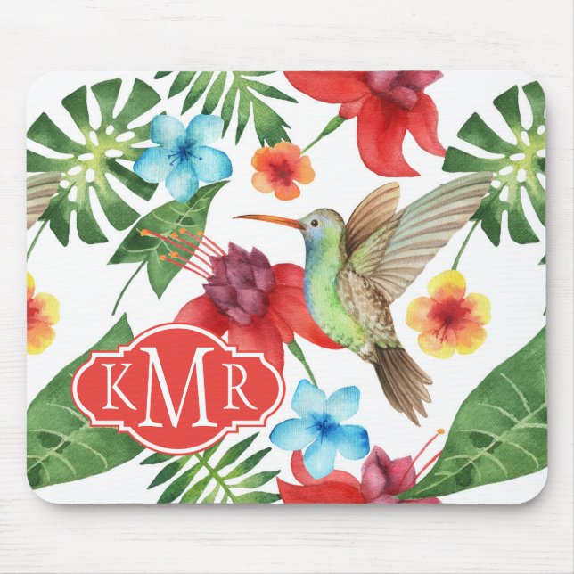 Tropical Hummingbird | Monogram Mouse Pad (Front)