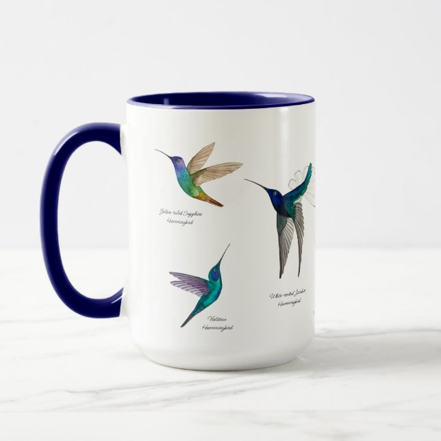 Tropical Hummingbirds Two-Tone Coffee Mug (Left)